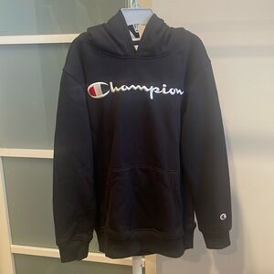 Champion Hooded Black Sweatshirt, Boys Hoodie, Black With Grey Lining